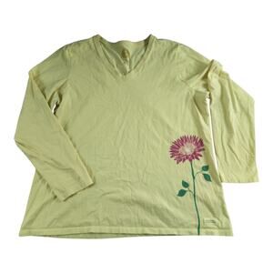 Life is Good womens sz XXL yellow long sleeve shirt pink flower Namaste